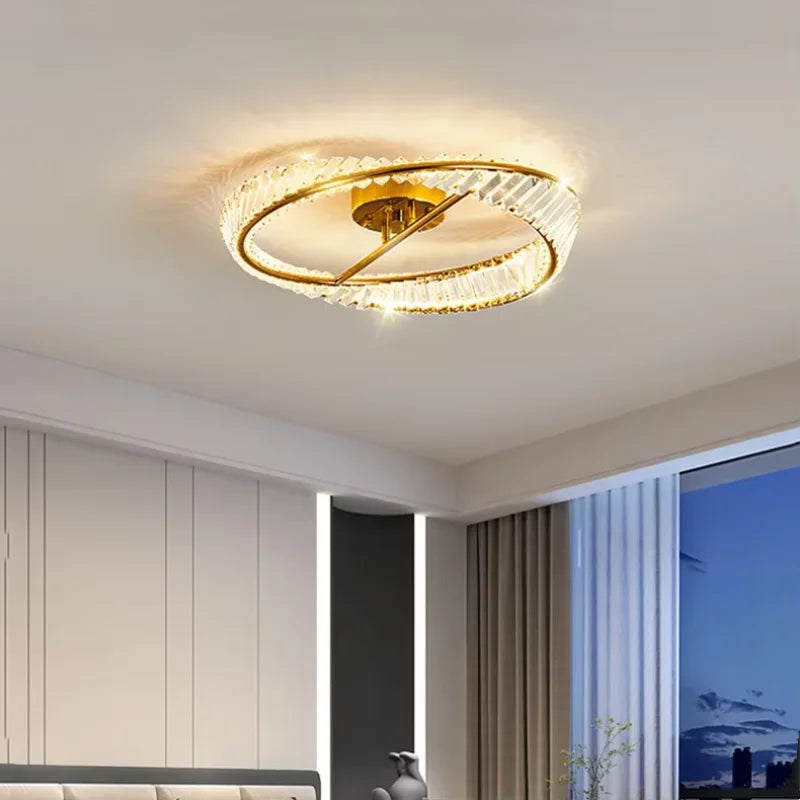 Afralia™ Gold Metal LED Dimmable Ceiling Light with K9 Crystals