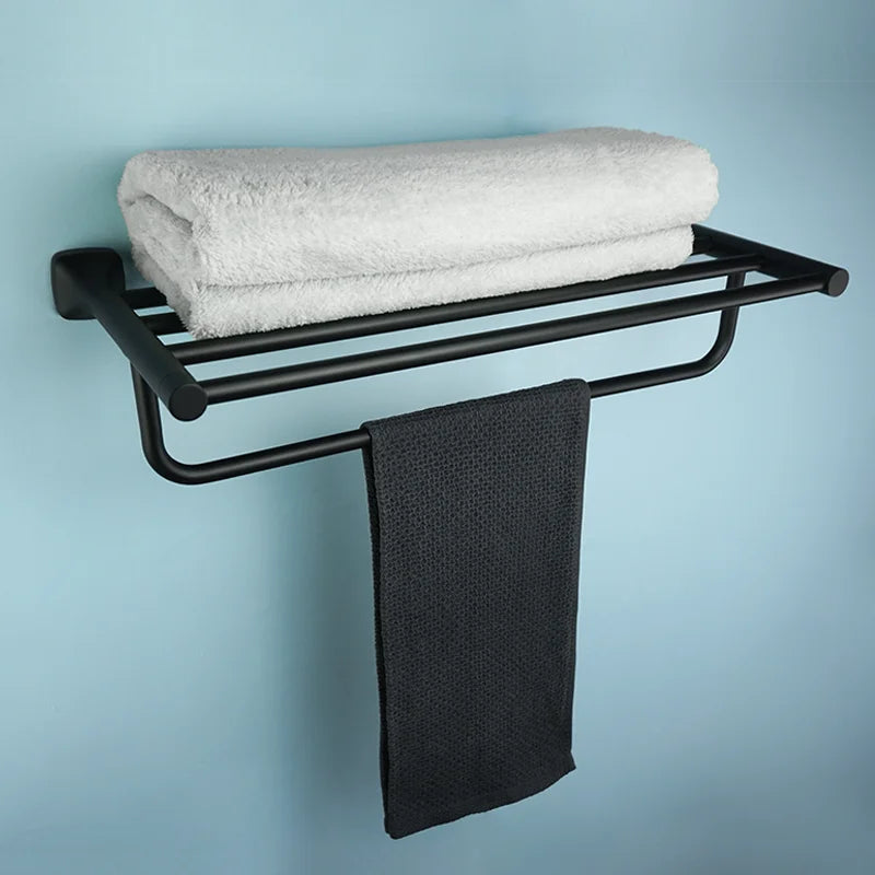 Afralia™ Matte Black Bathroom Accessories Set - Stainless Steel Wall Mount Towel Bar Toilet Paper Holder Hooks