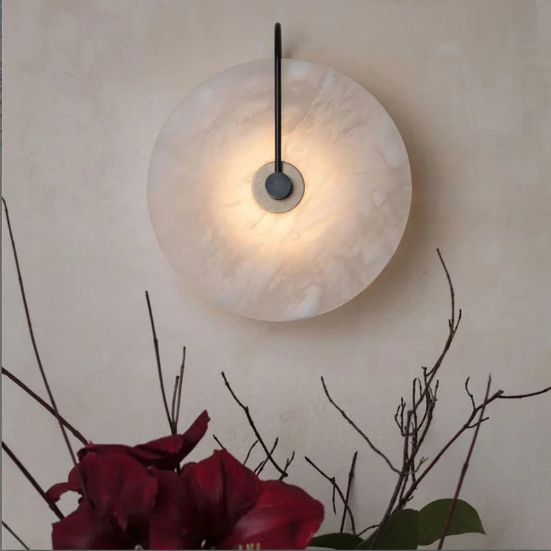 Afralia™ Round Marble Wall Lamp Modern Nordic LED Indoor Wall Light Sconces for Living Room Bedroom