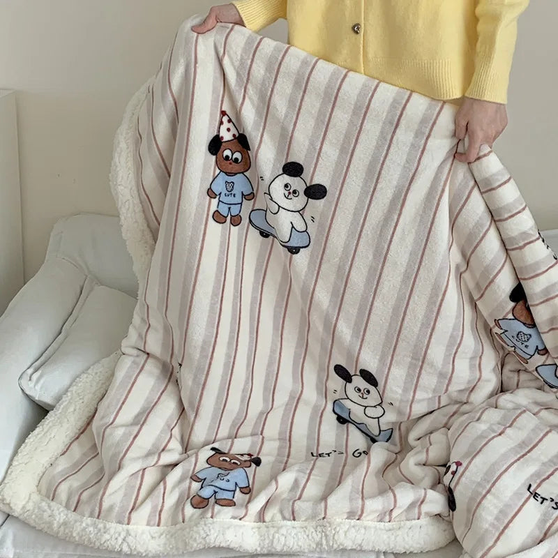 Afralia™ Cartoon Lamb Wool Blanket - Thick, Printed Coral Fleece Sofa Cover