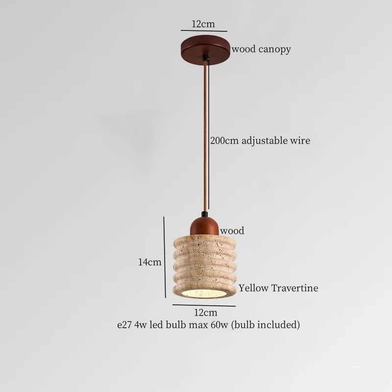 Afralia™ Stone LED Pendant Lamp: Yellow Travertine Mid Century Modern Hanging Lighting