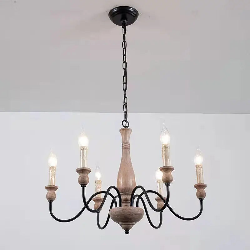 Afralia™ Retro Wooden Chandelier for Dining Room & Living Room Lighting