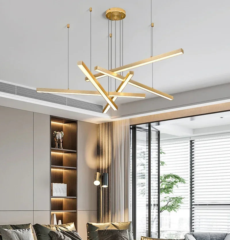 Afralia™ Modern Gold Black Led Pendant Lights, Dimmable, L80cm, Aluminium, Dining Room Hanging Lamp