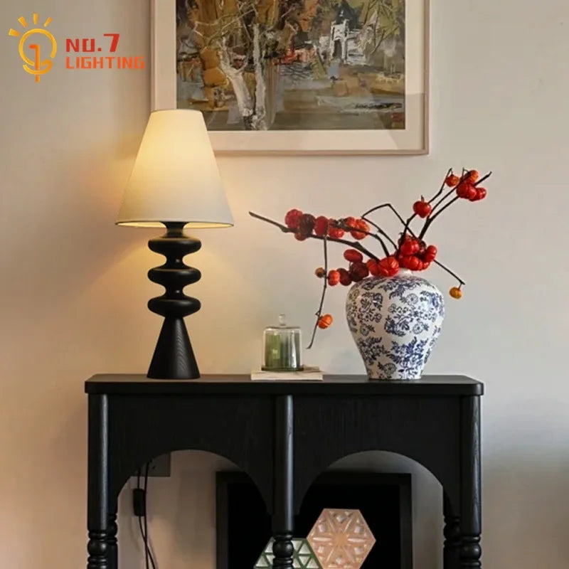 Afralia™ Medieval Solid Wood Table Lamp LED E27 Art Decor Desk Lights