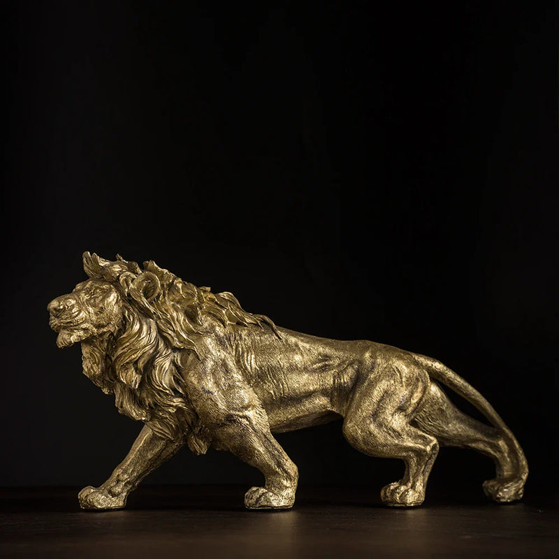 Afralia™ Golden Lion King Figurine: Modern Office & Home Decor Statue