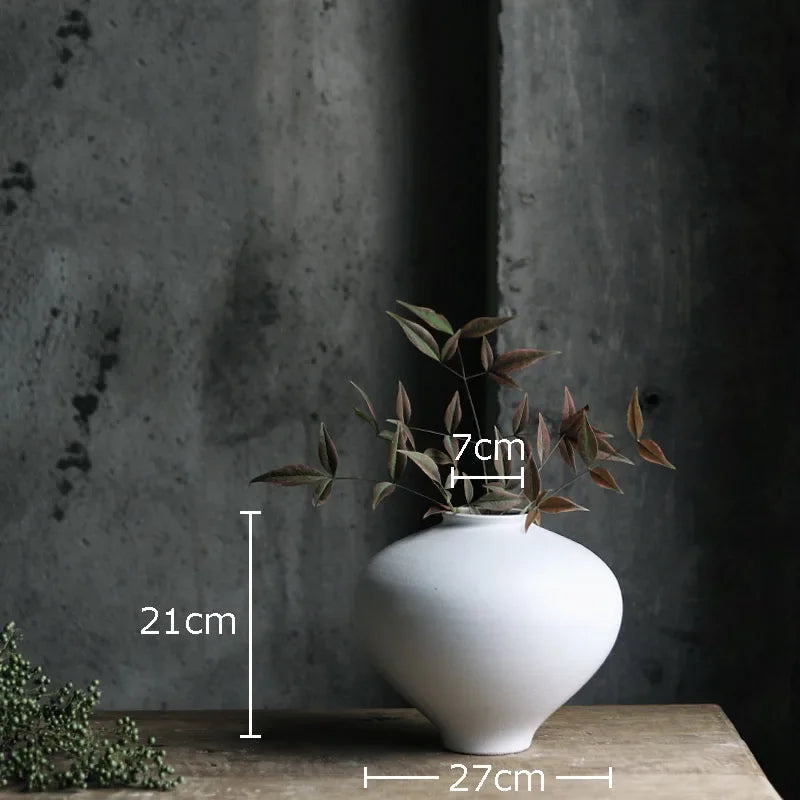 Afralia™ White Ceramic Vase Minimalism Desk Decor Flower Arrangement Room Aesthetic