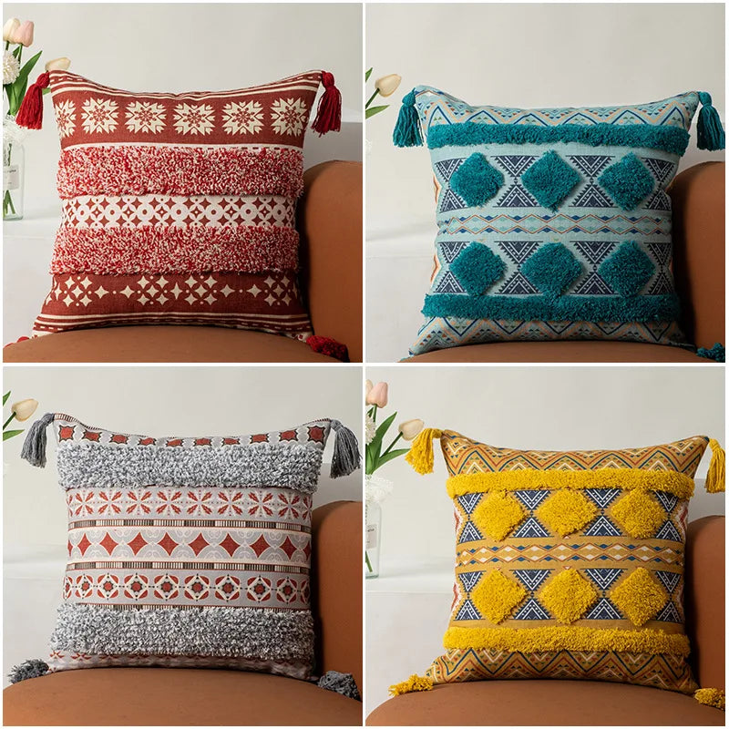 Afralia™ Boho Fringe Pillow Covers 45x45 - Luxury Decorative Cushions for Sofa and Bed