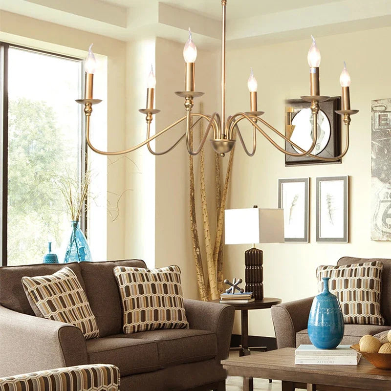 Afralia™ American Iron Chandelier Light for Living Room Kitchen Bedroom Study Candle Lighting