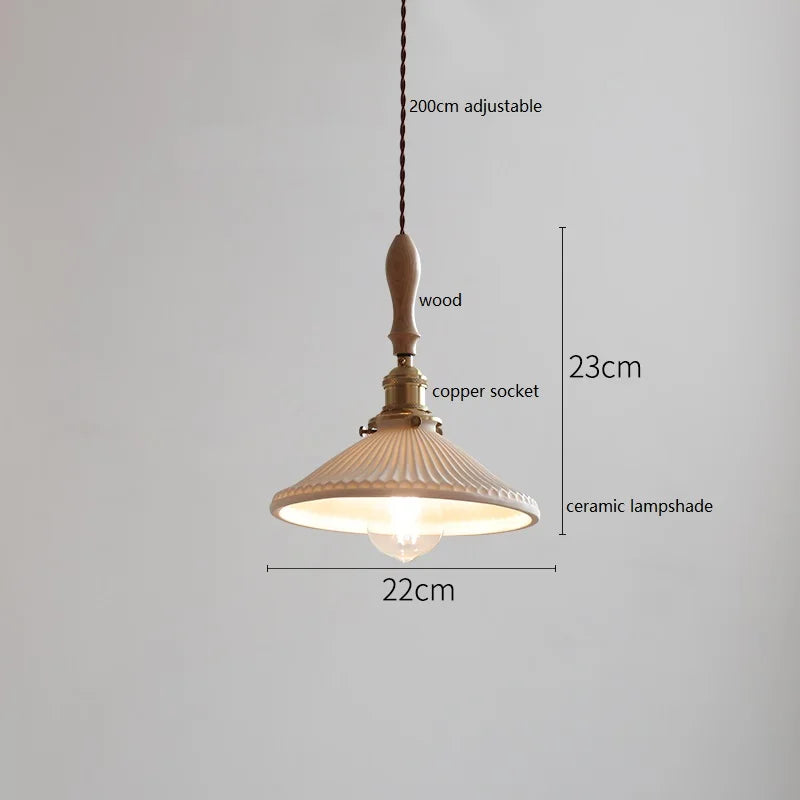 Afralia™ Copper Ceramic LED Pendant Lamp with Wood Handle for Home Decor