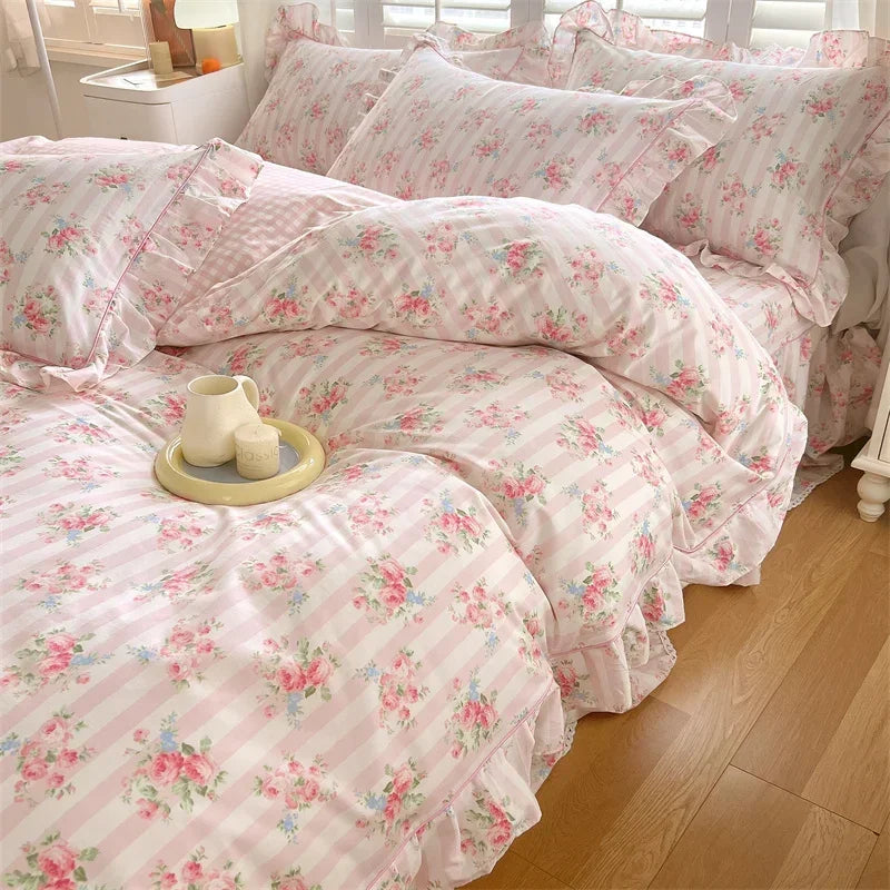 Afralia™ Floral Princess 100% Cotton Duvet Set for Queen Size Bed