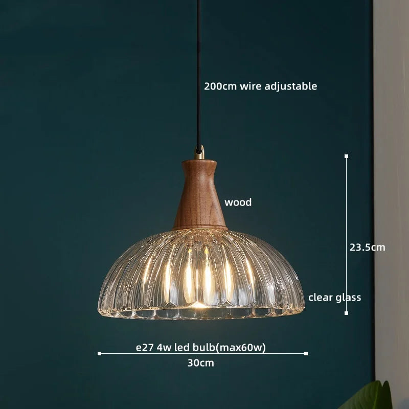 Afralia™ Nordic LED Glass Wood Pendant Light Chandelier for Kitchen Bedroom Dining Room