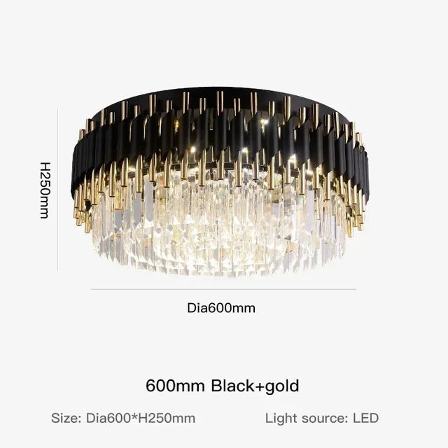Afralia™ Gold Black Crystal Ceiling Chandelier for Living Room, Round Kitchen Pendant Lighting