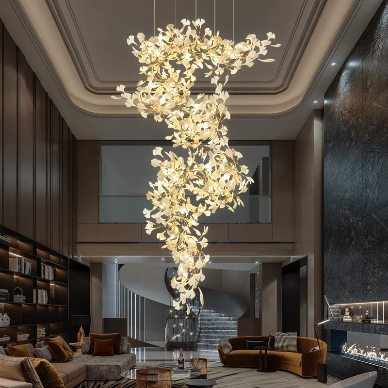 Afralia™ Ginkgo Biloba Chandelier: Elegant Duplex Living Room Hotel Lobby Pendant Light