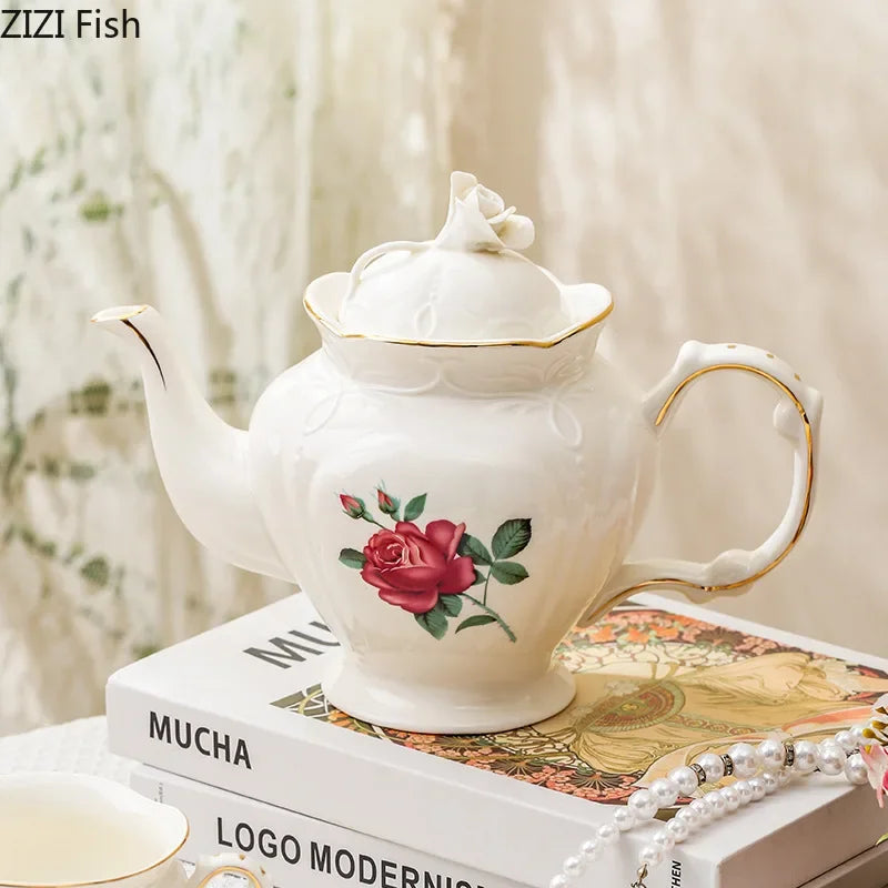 Afralia™ Ceramic Tea Set Dining Table Elegant Floral Collection