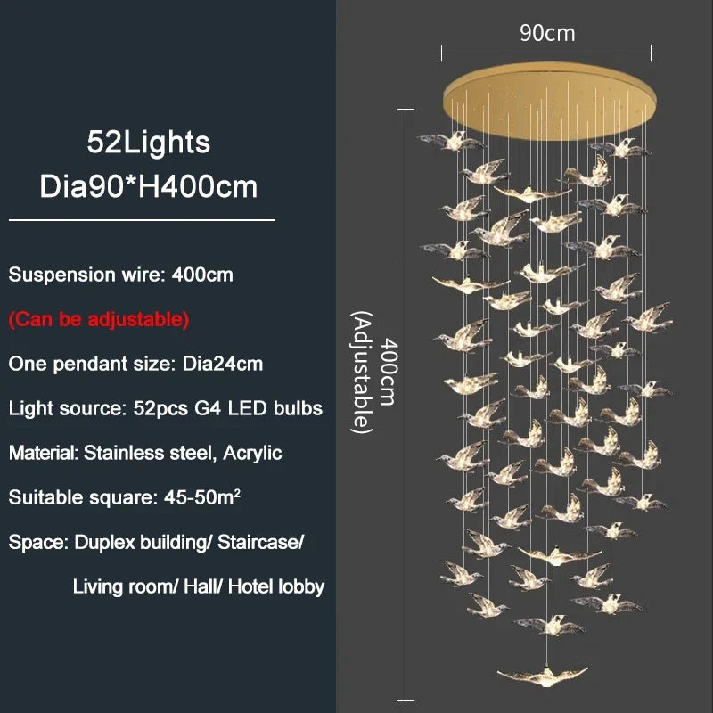 Afralia™ Bird Design LED Chandelier for Luxury Living Room and Restaurant