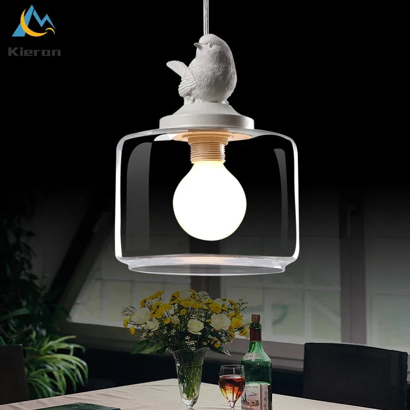 Afralia™ Resin Bird LED Chandelier Glass Pendant Light