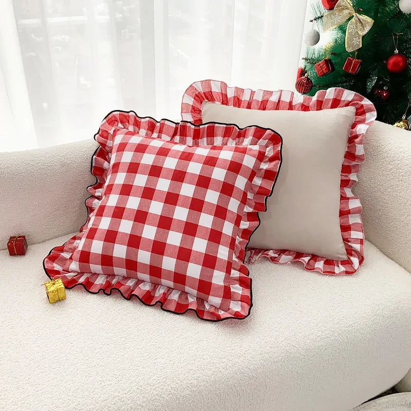 Afralia™ Festive Velvet Bow Patchwork Cushion Cover 45*45, Christmas Decor Pillowcase