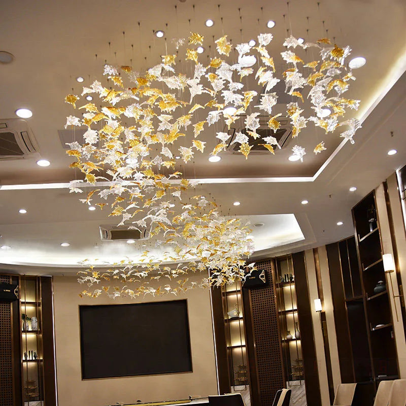 Afralia™ Maple Leaves Glass Pendant Chandelier Stairs, Modern Designer DIY Luxury Lighting