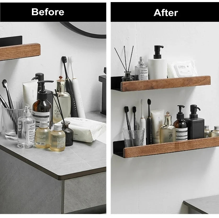 Afralia™ Walnut Wall Mount Bathroom Shelf for Toilet Wash Counter and Shower Essentials
