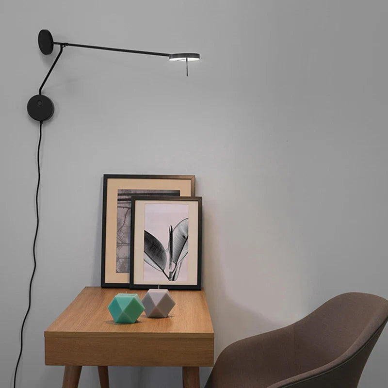 Afralia™ Adjustable Swing Arm Black Wall Lamp for Bedroom & Study Room