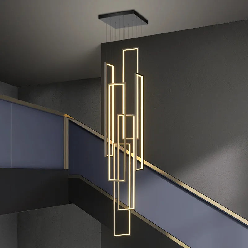 Afralia™ LED Rectangle Staircase Chandelier Pendant Lighting for Modern Living Room Decor