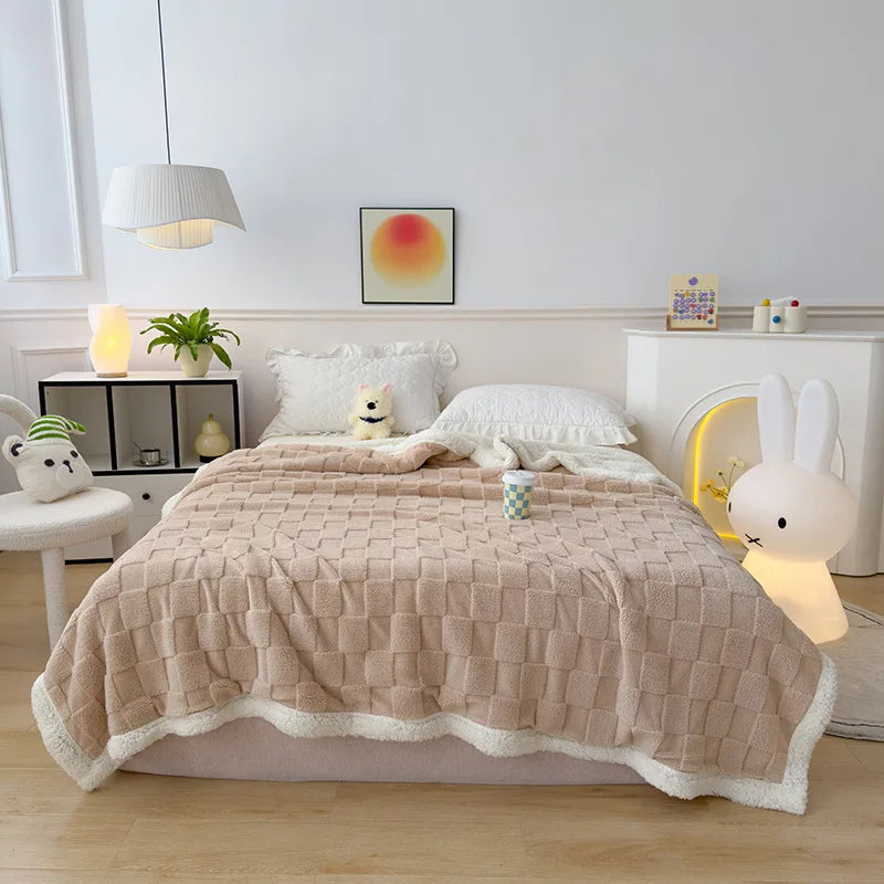 Afralia™ Checkerboard Faux Lamb Fleece Blanket: Soft, Cozy, Dual Sided Sofa Cover, Machine Washable