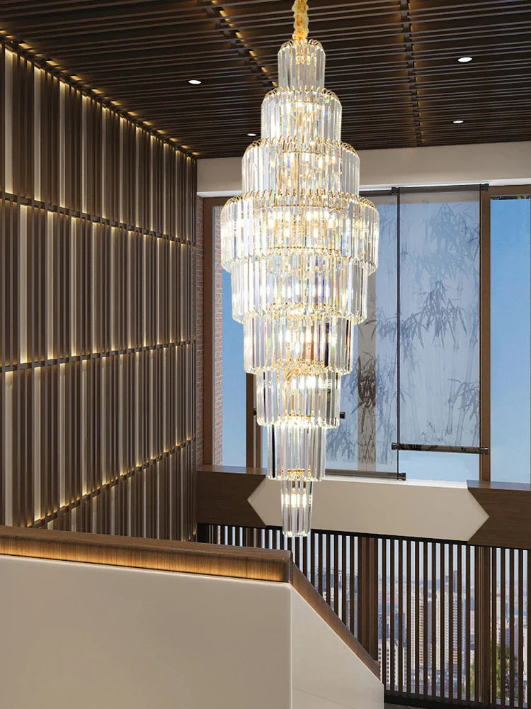 Afralia™ Crystal Pendant Chandelier for Hotel Lobby - Luxury Hollow Design - Nordic Villa Style