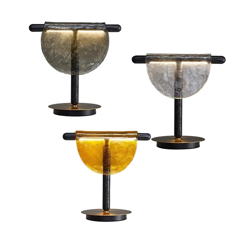 Afralia™ Amber Glass Table Lamp: Nordic Minimalist LED Nightstand Decor