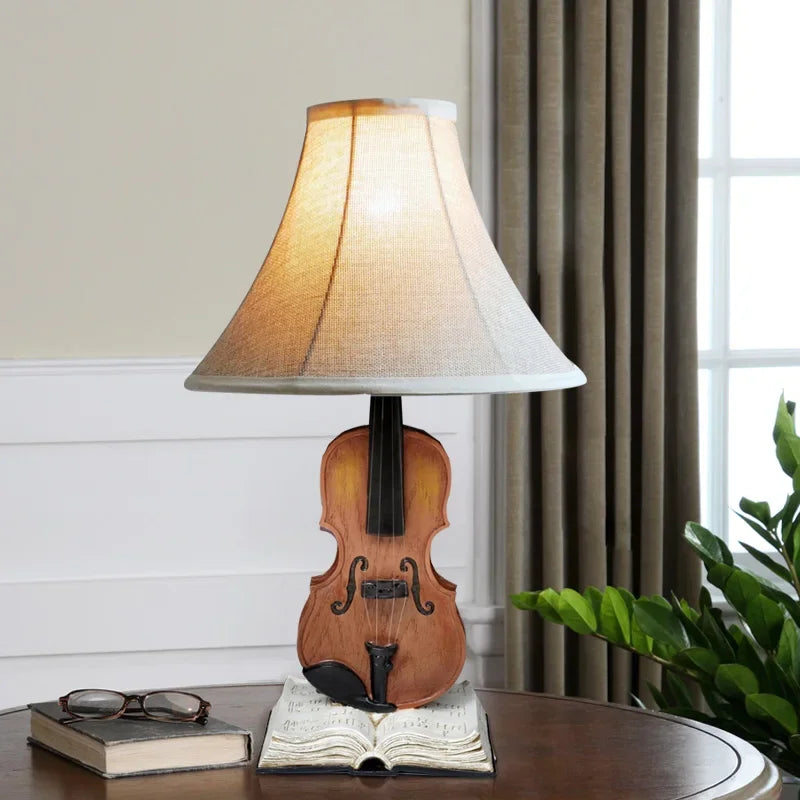 Afralia™ Kids Violin LED Table Lamp for Bedroom - Modern Fabric Stand Light