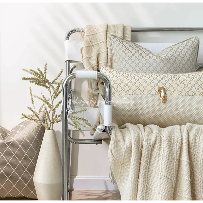 Afralia™ Chains Geometry Jacquard Cushion Cover in Oatmeal Gray