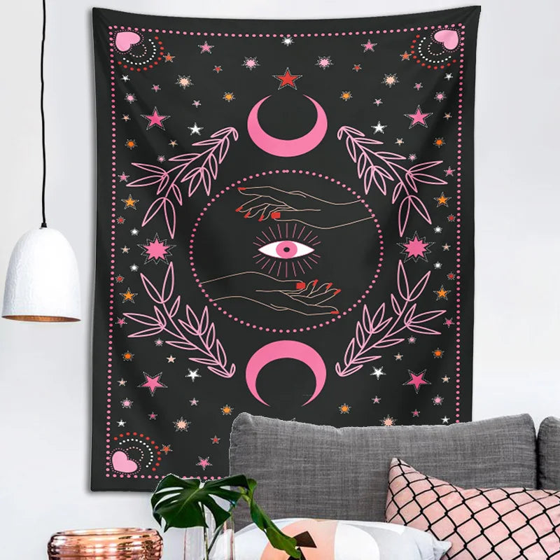 Afralia™ Moon Eye Botanical Hippie Tapestry Wall Hanging BoHo Home Decor Trippy Print Tapestry