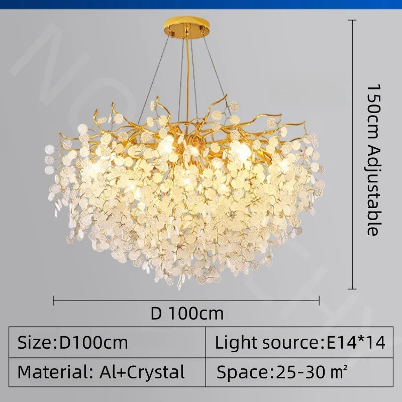 Afralia™ Gold Crystal Chandelier Pendant Light for Kitchen Island Living Room