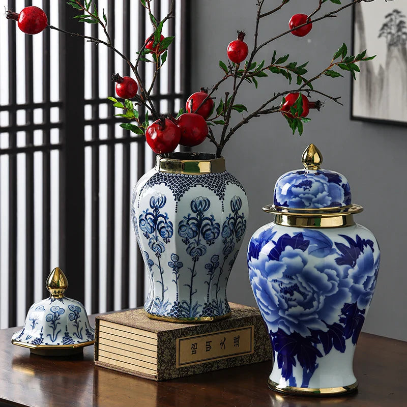 Afralia™ Blue White Porcelain General Jar Vase Handicraft Home Decoration Ornaments