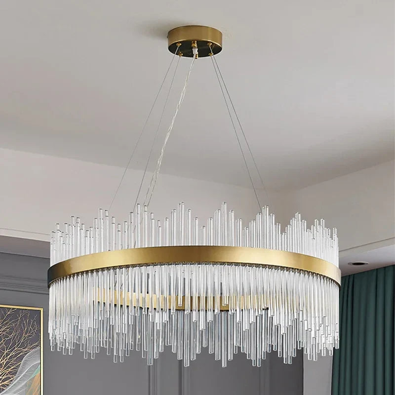 Afralia™ Gold LED Circle Crystal Chandelier: Elegant Home Pendant Lighting for Living Room, Bedroom, Kitchen
