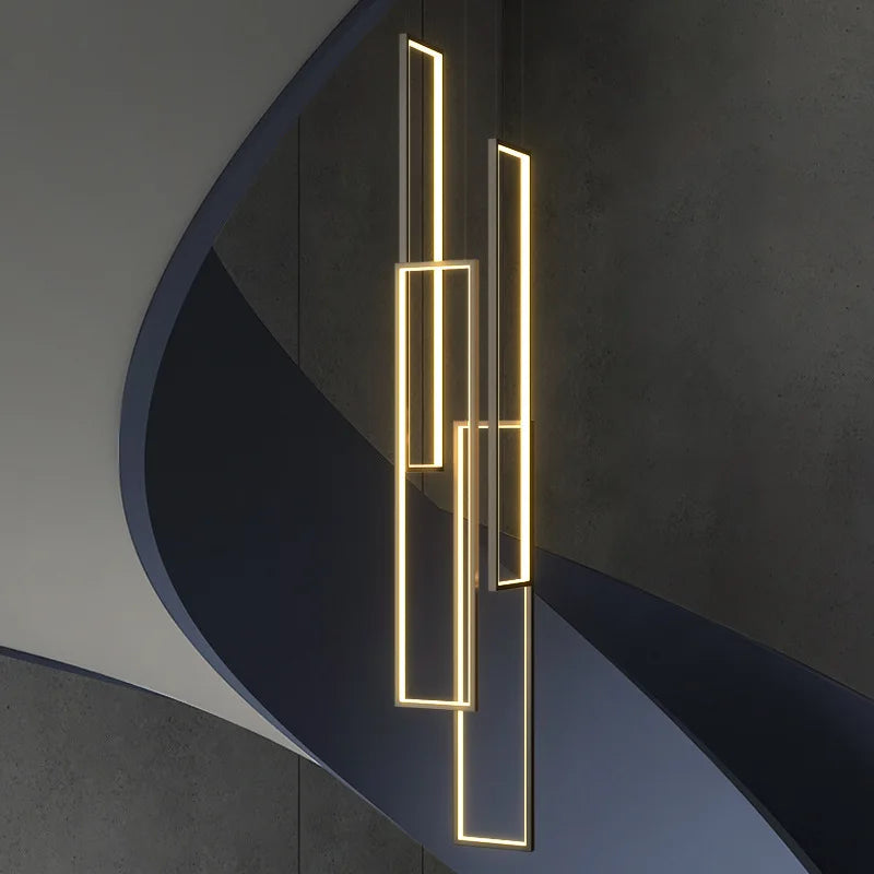 Afralia™ LED Rectangle Staircase Chandelier Pendant Lighting for Modern Living Room Decor