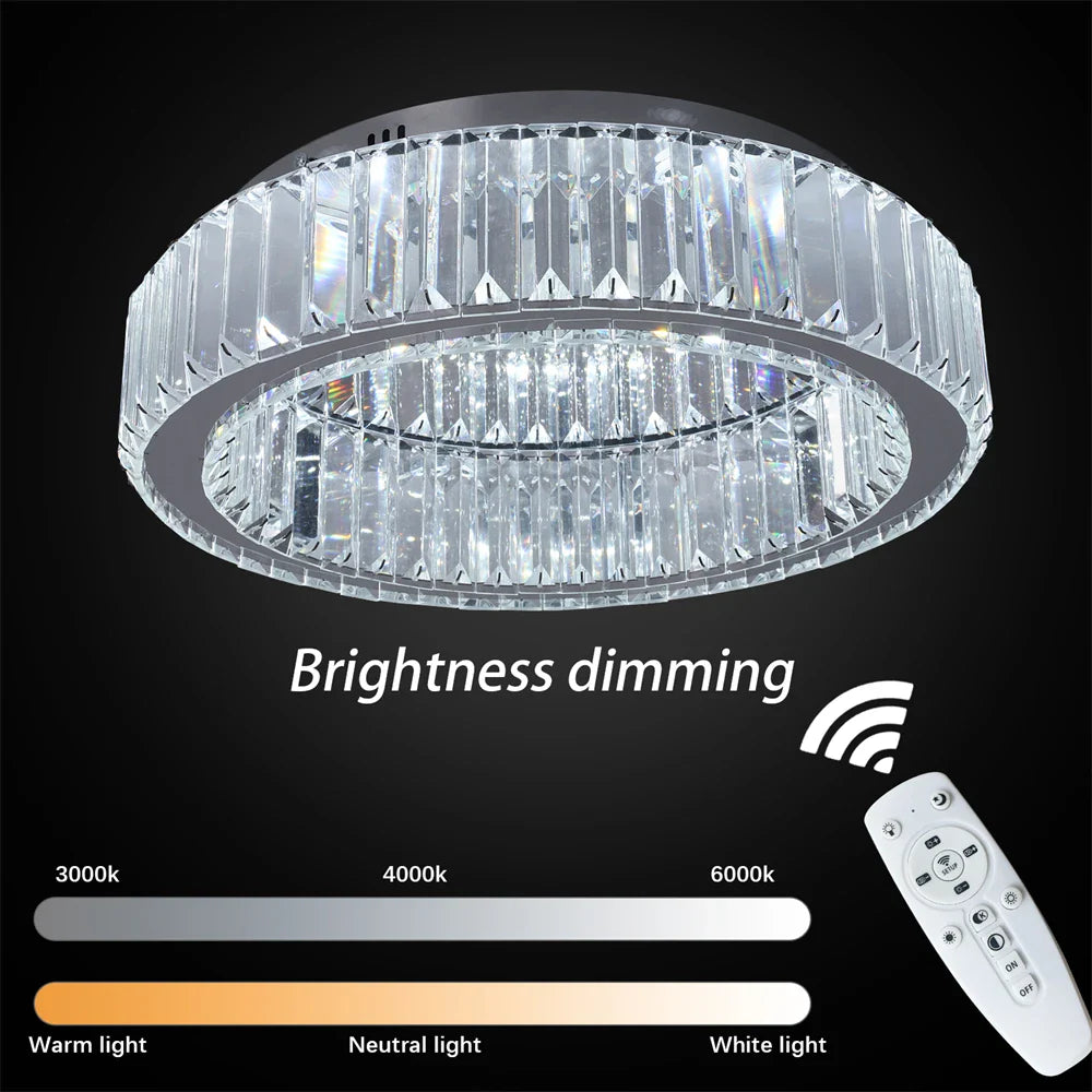 Afralia™ Big Crystal Round LED Chandelier Dimmable Ceiling Light with Remote