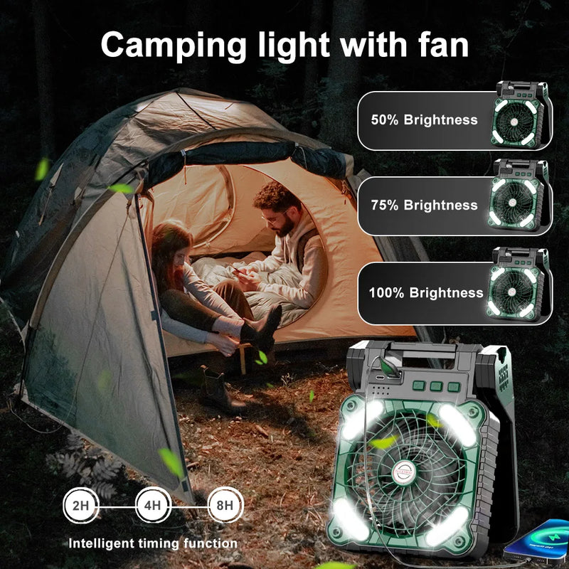 Afralia™ Solar Fan Camping Light: Portable Desk Lamp, 4 Speeds, Rechargeable for Outages & Outdoor Retreats