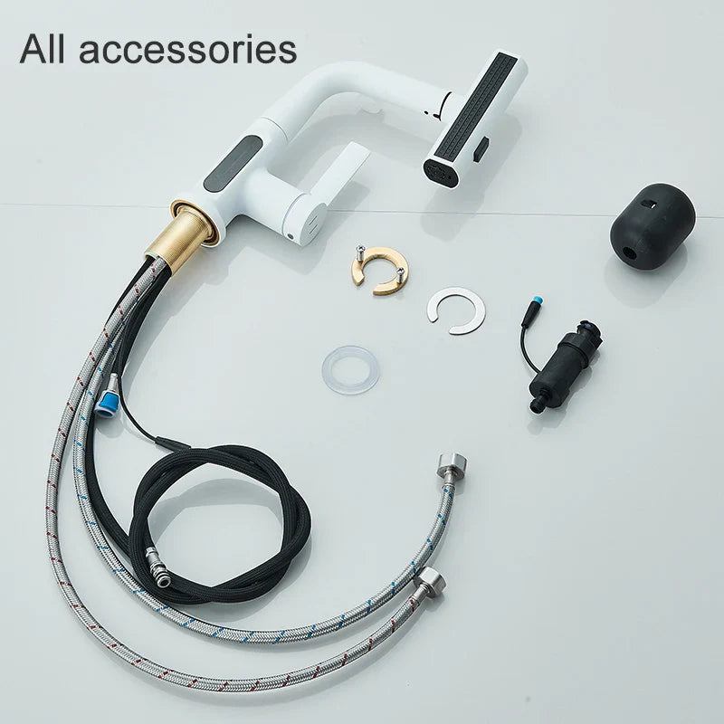 Afralia™ Digital Display Basin Faucet with 3-Way Nozzle: Pull Out, Rainfall Stream, Hot Cold Mixer