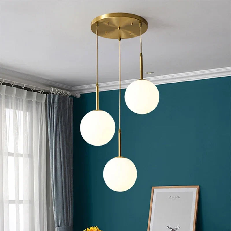 Afralia™ Modern Glass Ball LED Pendant Chandelier for Dining Room Hotel Lobby Decor