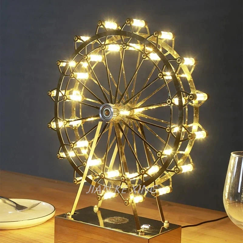 Afralia™ LED Ferris Wheel Table Lamp for Bedroom Decor Stainless Steel Night Light