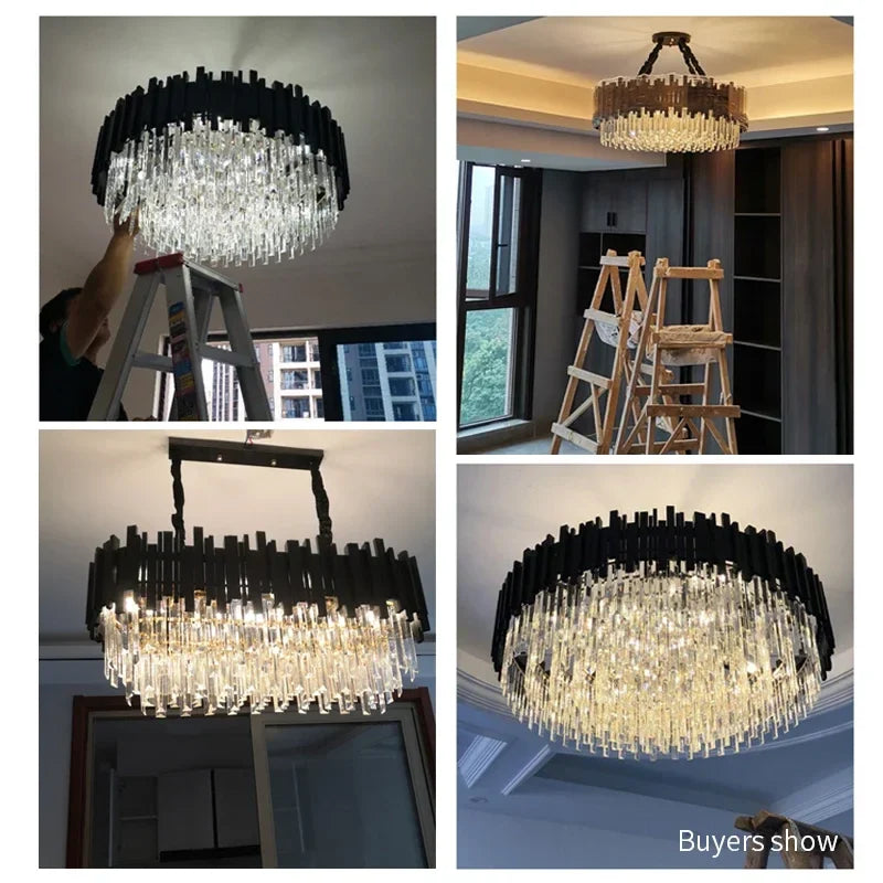 Afralia™ Oval LED Crystal Chandelier: Modern Black Pendant Light for Living Room, Bedroom, Dining Room