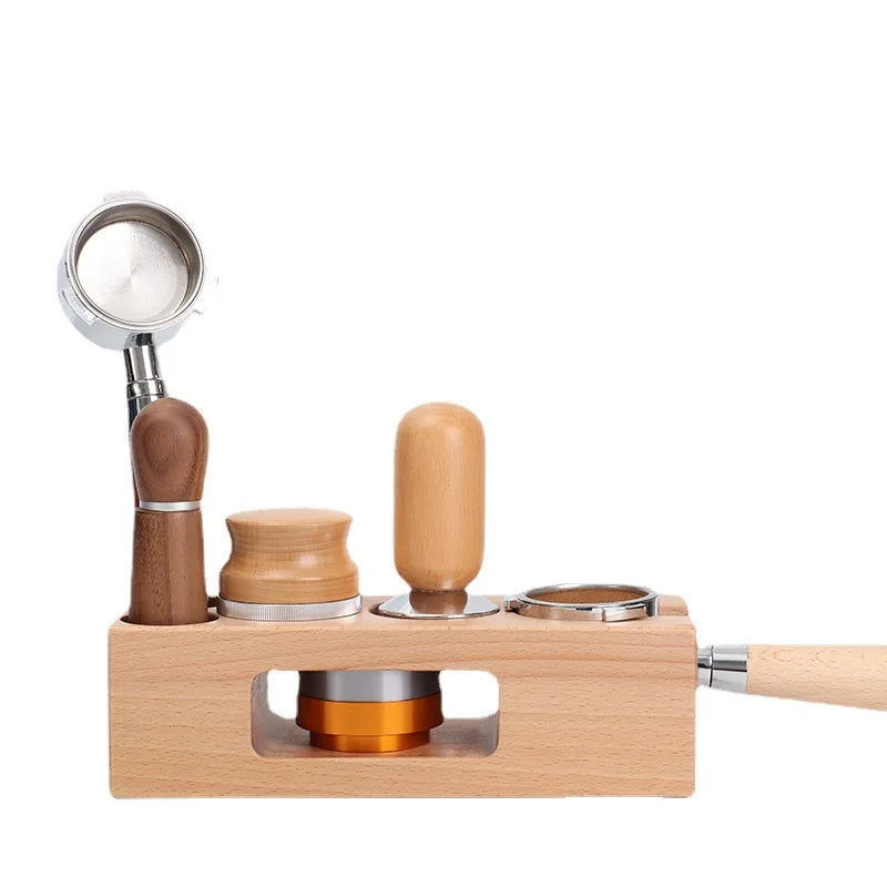 Afralia™ Wood Coffee Tamper Mat Stand Barista Cafe 58mm Tamp Station for Bar
