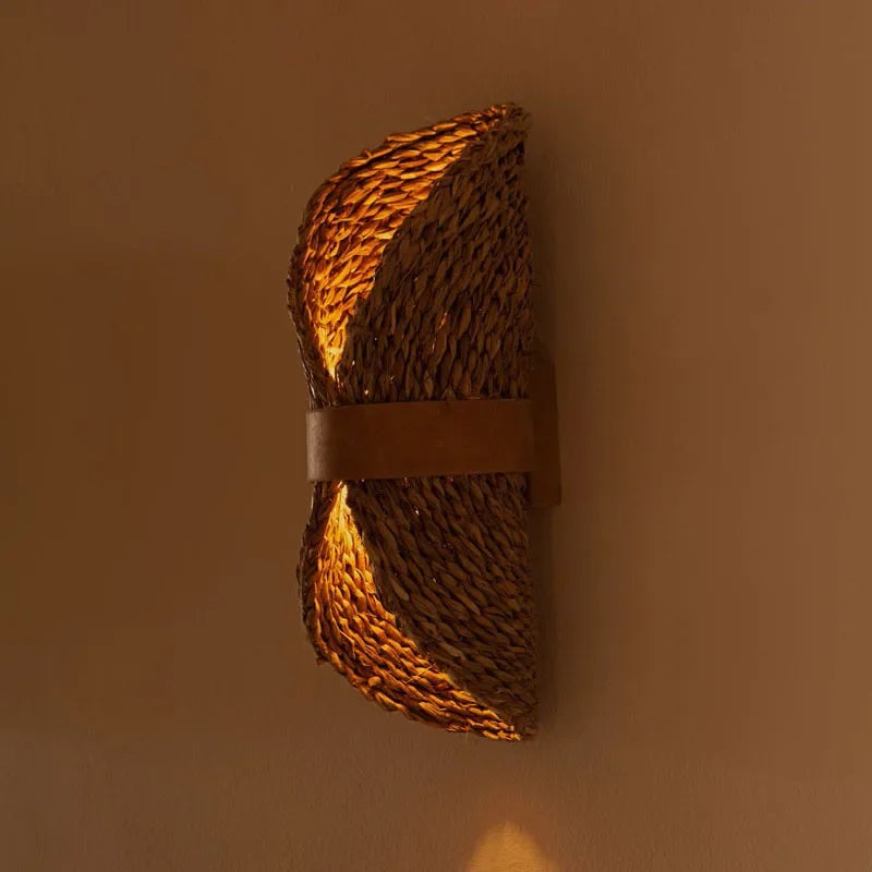 Afralia™ Rattan Woven Wall Lamp Hemp Rope Retro Decor Bedroom Lighting Hallway
