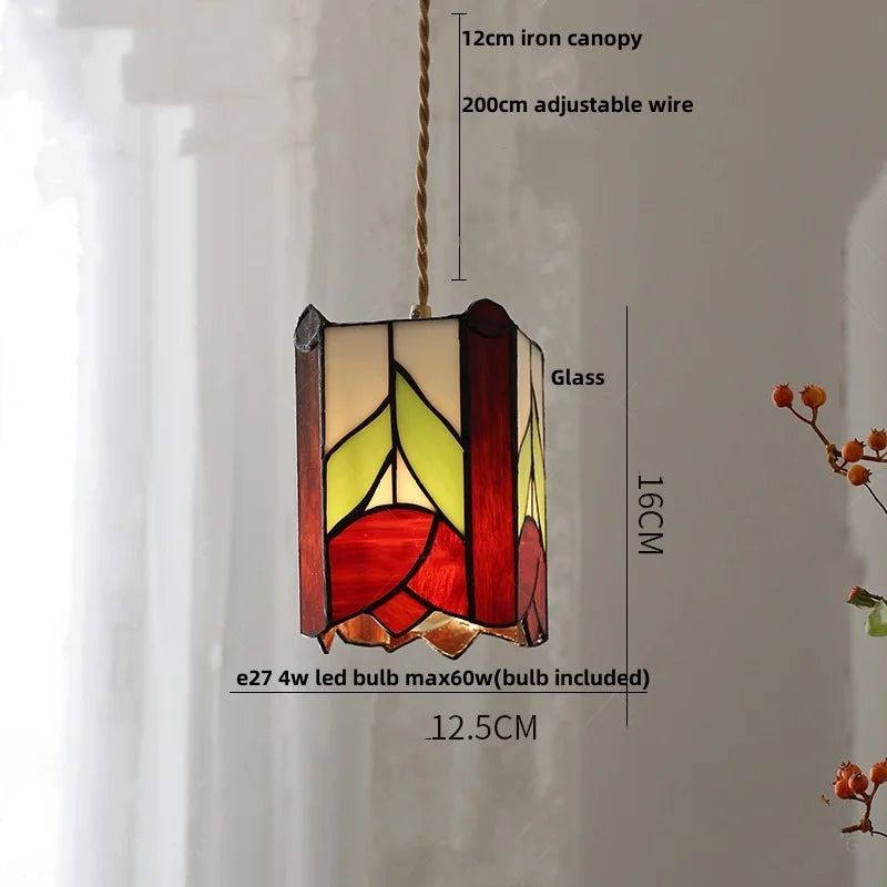 Afralia™ Tiffany Style Butterfly Glass Flower LED Pendant Lamp for Bedroom and Kitchen