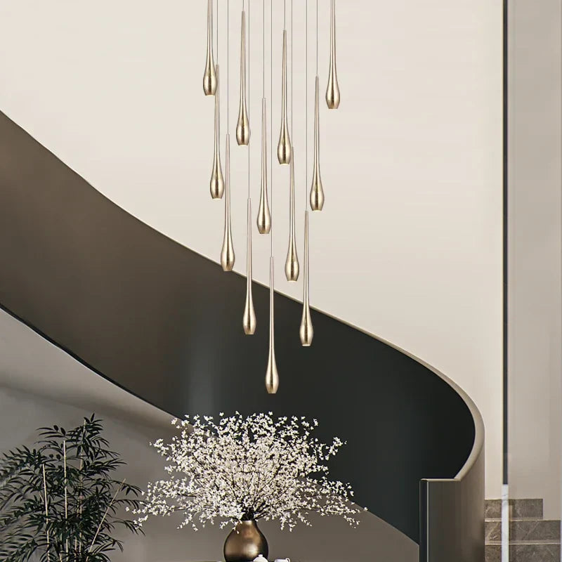 Afralia™ Gold-Plated Duplex Chandelier: Modern Lighting for Living Room, Staircase, Kitchen, Restaurant