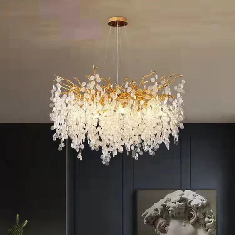 Afralia™ Gold Aluminium Crystal Chandelier for Elegant Dining Room Lighting