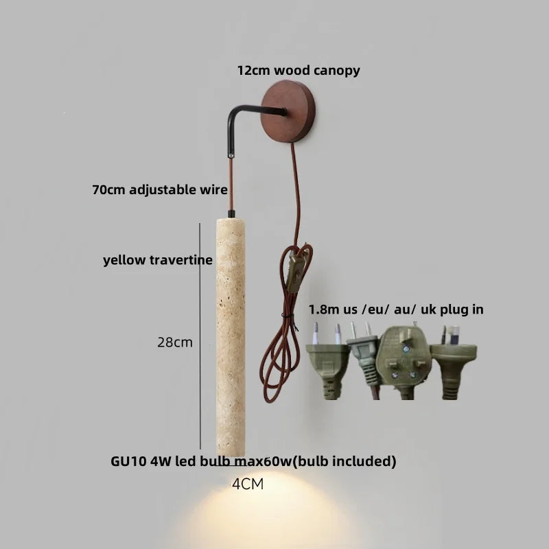 Afralia™ Adjustable LED Wall Sconce Yellow Travertine Stair Light Fixture for Home Decor