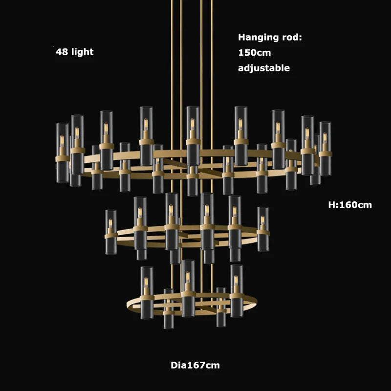 Afralia™ 2-Layer Chandelier Lighting - Vintage Gold Silver Black Hanging Lamps