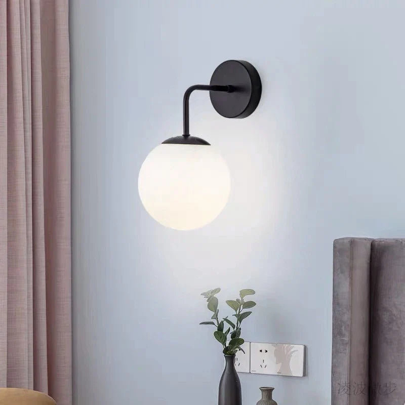 Afralia™ Brozen Black LED Glass Ball Wall Lights for Living Room Bedroom_BU