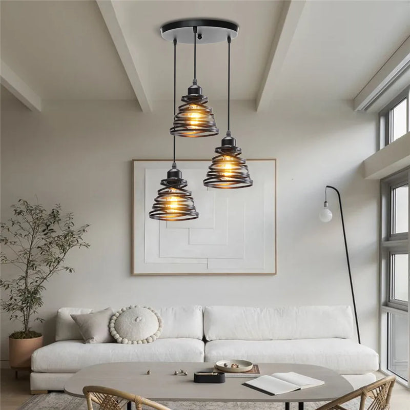 Afralia™ Metal Cage Pendant Light Trio for Kitchen Island & Living Room